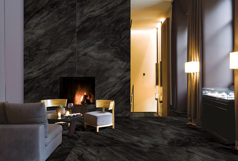 Kajaria The Ultima Artek Nero Slim Porcelain Slab - Installed Wall