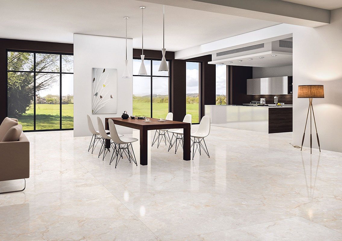Kajaria The Ultima Crema Marble Vein Polish - Installed Wall