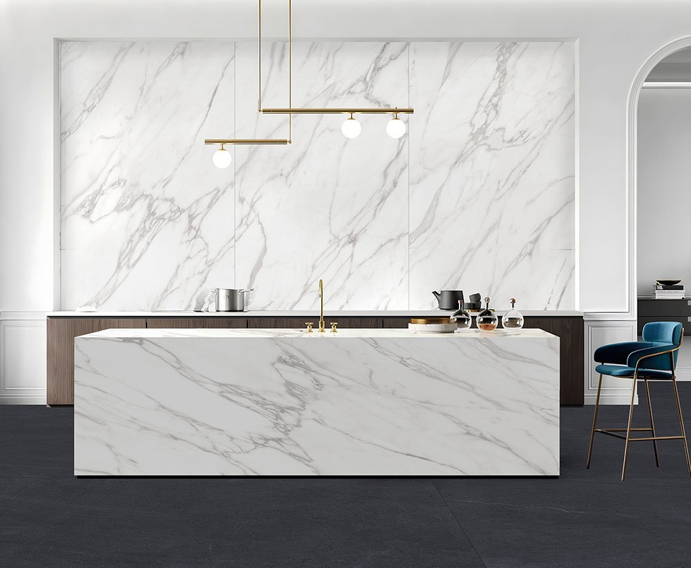 Kajaria The Ultima Satuario Eterno Bookmatch Slab - Installed Wall