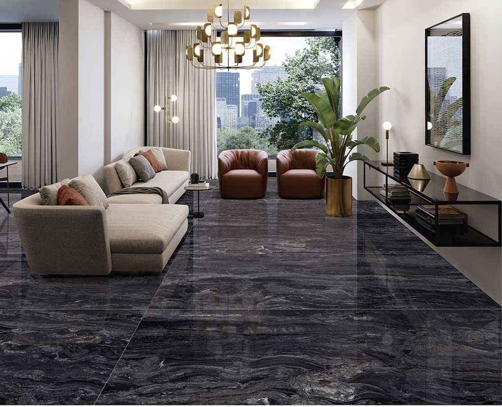 Kajaria Charcoal Nero (The Ultima Grand Slab) - Installed Wall